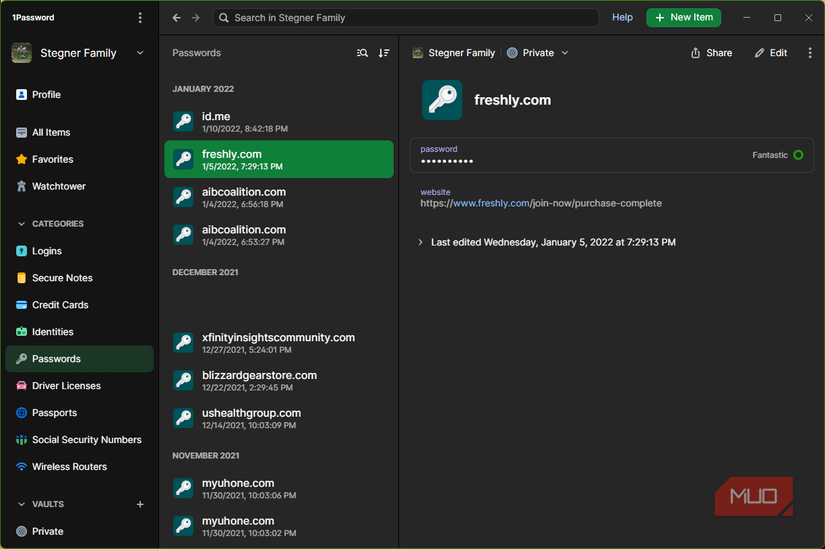 02 1Password لیست موارد فقط رمز عبور