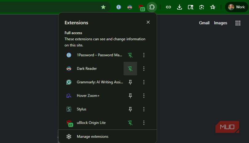 پسوند پین خواننده تاریک Chrome