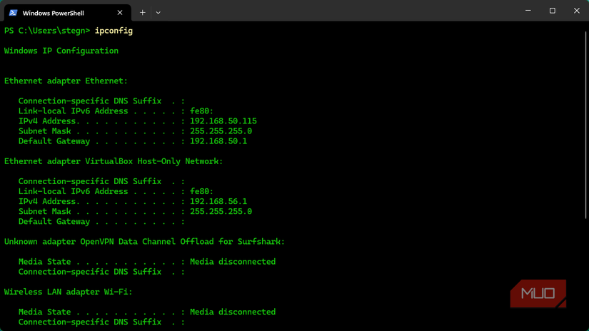02 فرمان ipconfig Windows