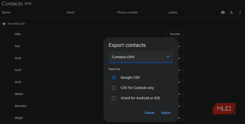 06 داده های صادراتی مخاطبین Google