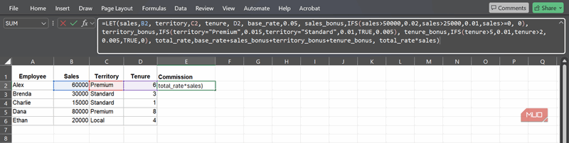 فرمول LET و IFS در مایکروسافت اکسل.