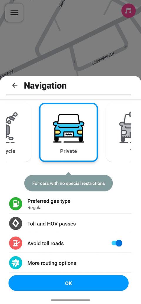 تصویری از تنظیمات وسیله نقلیه در Waze-1