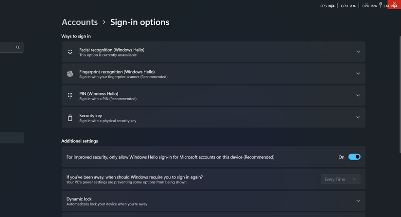 Windows Hello-Sign در فعال است