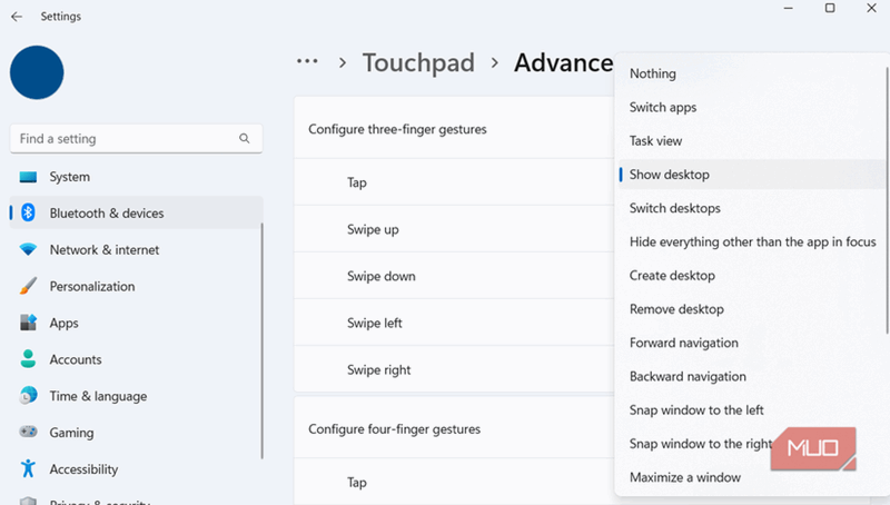 تنظیمات پیشرفته حرکات لمسی در ویندوز 11