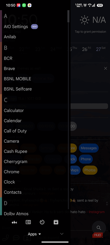 صفحه اصلی Launcher AIO با کشو برنامه مبتنی بر لیست.