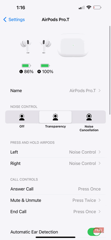 تنظیمات AirPods سطح باتری