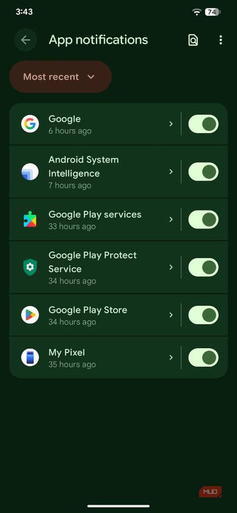 تنظیمات اعلان برنامه Android 16