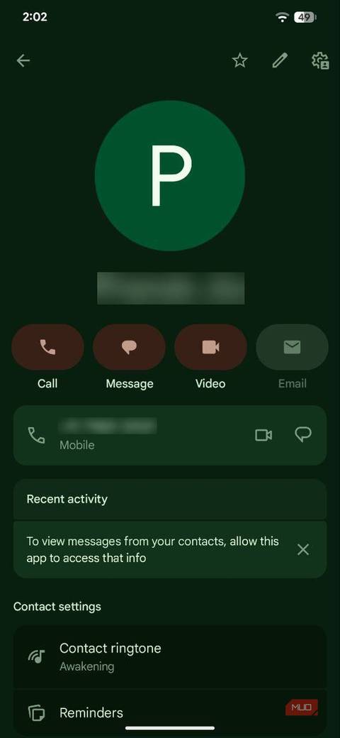 صفحه اطلاعات تماس Android 16 مخاطبین