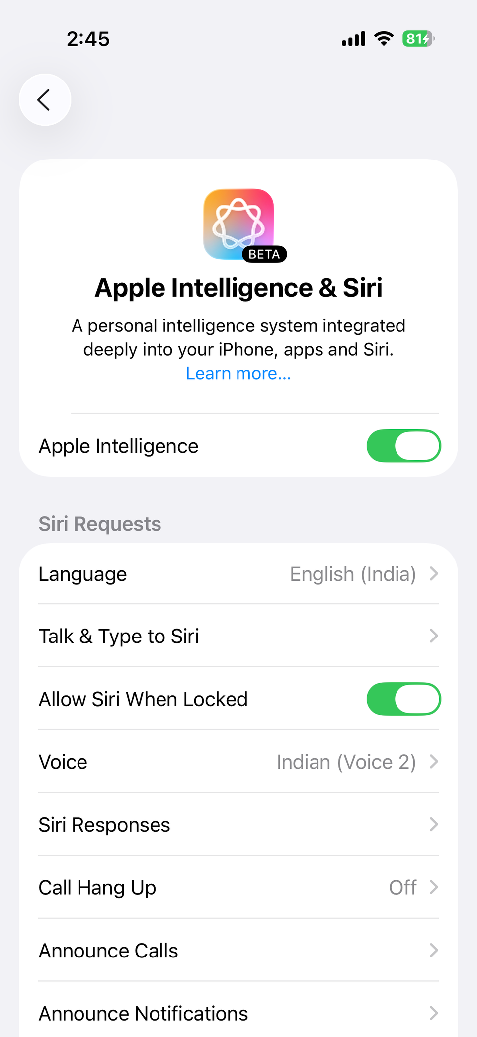تنظیمات اطلاعاتی اپل و سیری در آیفون