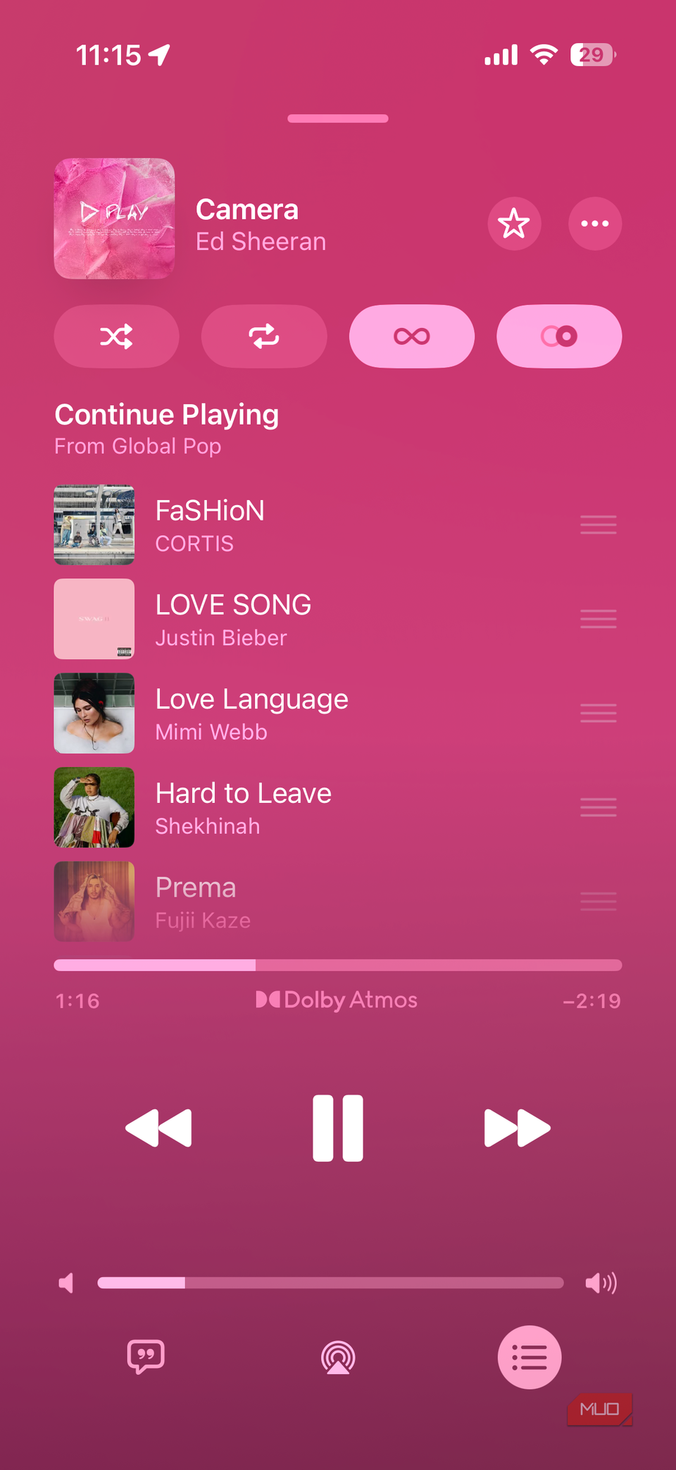 Apple Music نمایش منوی بعدی را در آیفون نشان می دهد