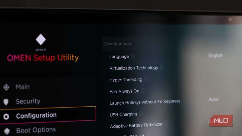 گزینه های مجازی سازی در HP Omen BIOS.