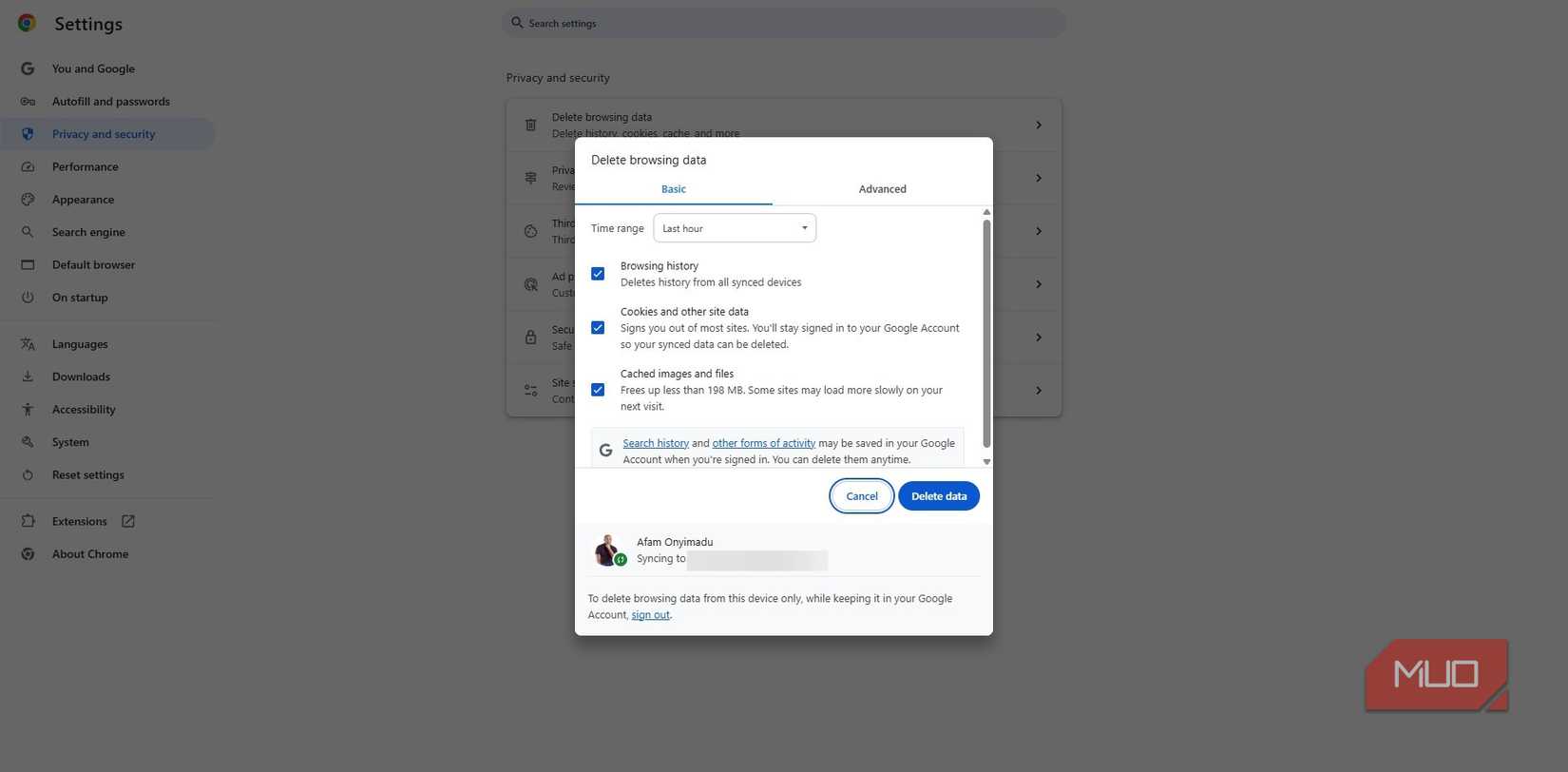 داده های مرورگر در Google Chrome