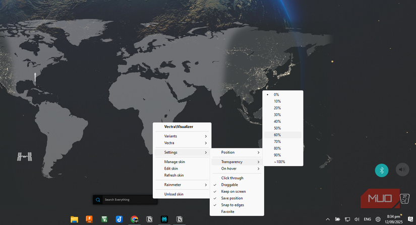 تنظیم شفافیت نوار جستجوی Rainmeter