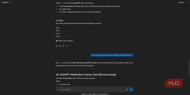 chatgpt در تولید کارت با quizgpt نتوانست