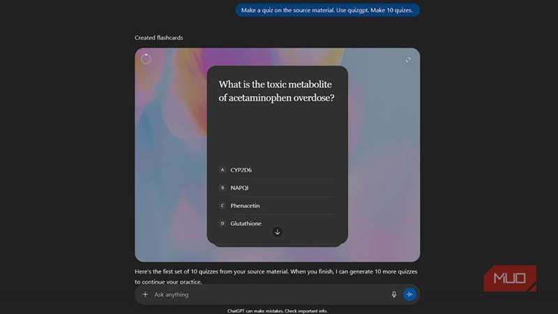 chatgpt سؤالات مسابقه را در مورد سموم با استفاده از QuizGPT ایجاد می کند