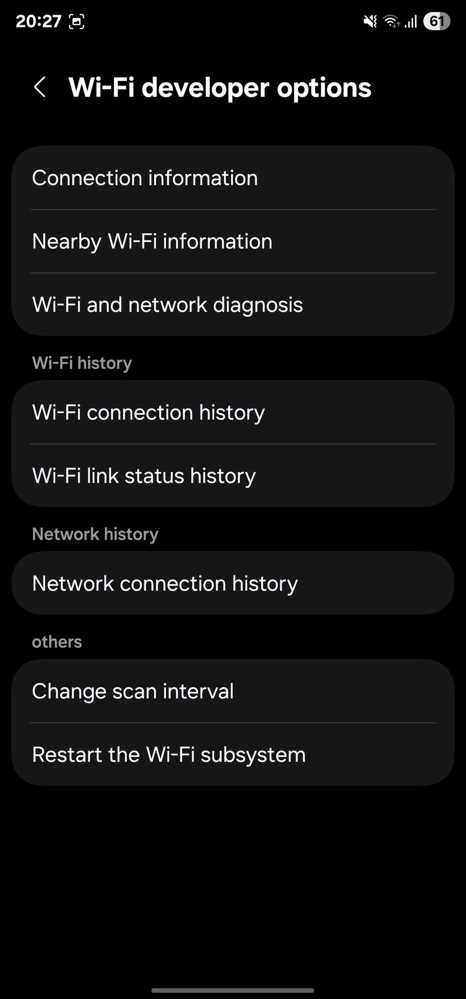 صفحه گزینه های توسعه دهنده Wi-Fi در آزمایشگاه های اتصال.