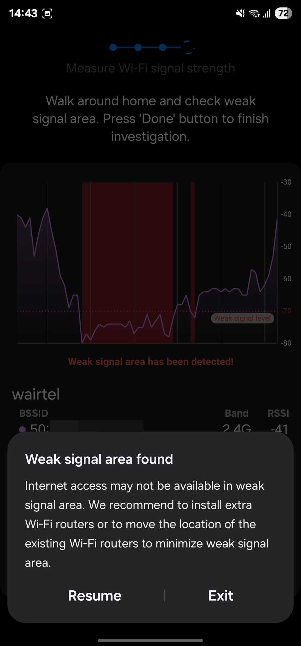 صفحه نمایش نتیجه ابزار بازرسی WiFi.