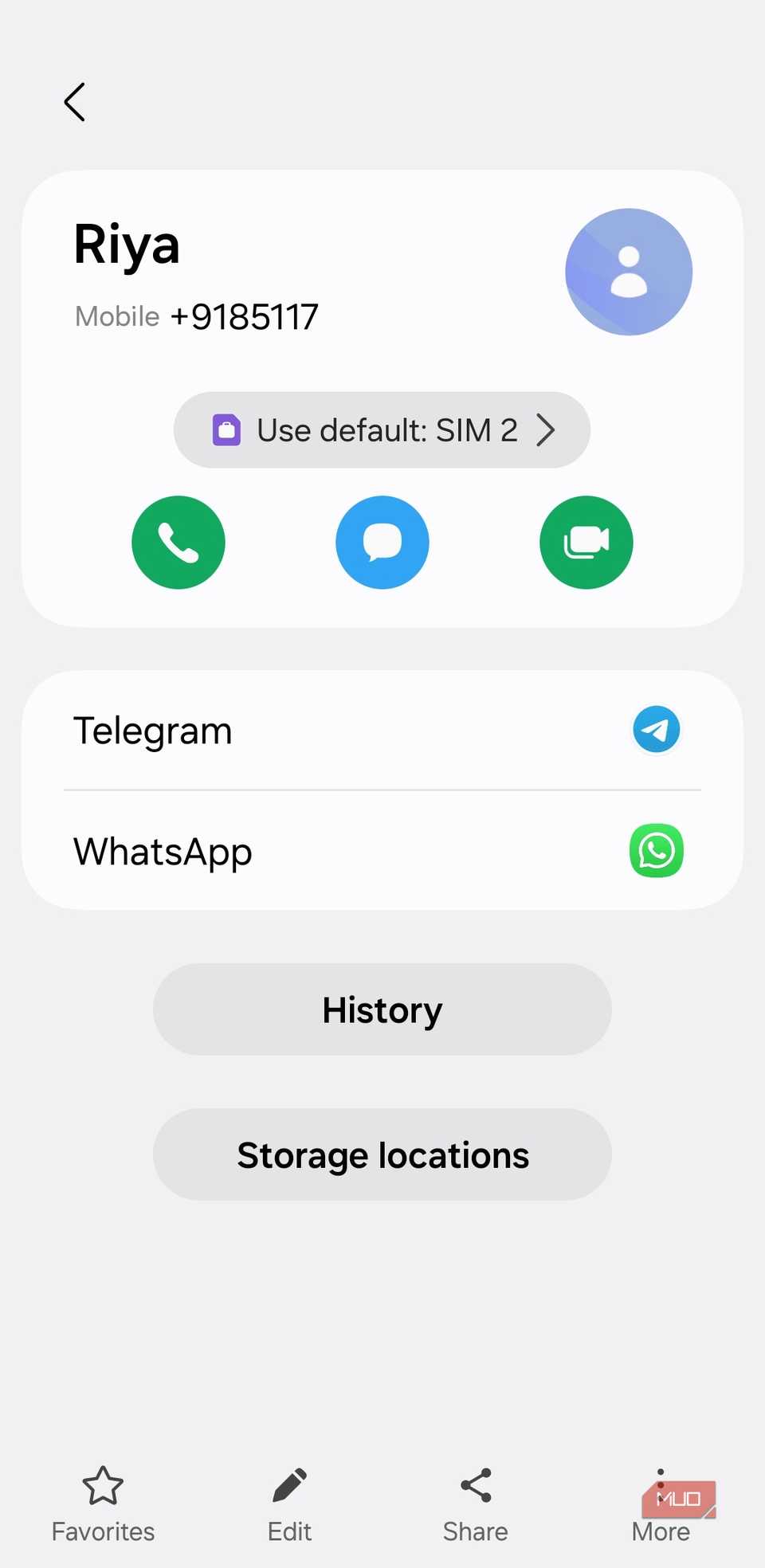 جزئیات تماس در برنامه مخاطبین سامسونگ