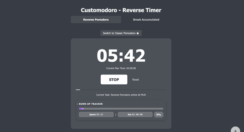 تایمر معکوس Pomodoro Customodoro