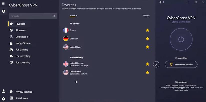 منوی خانه پیش فرض Cyberghost