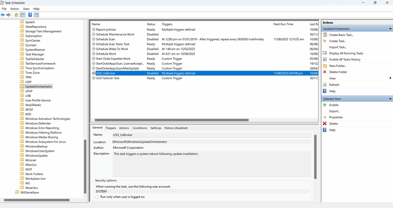 UpdateOrChestrator را در Task-Scheduler غیرفعال کنید