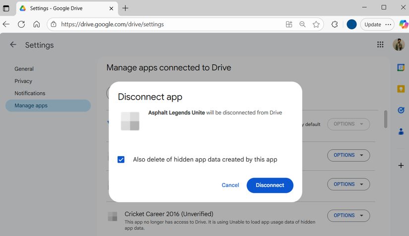 برنامه را از Google Drive جدا کنید