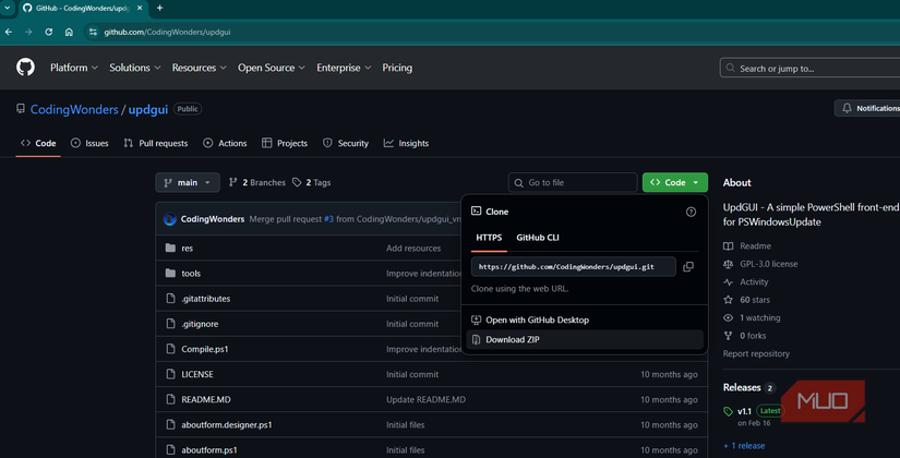 بارگیری پروژه Updgui از GitHub