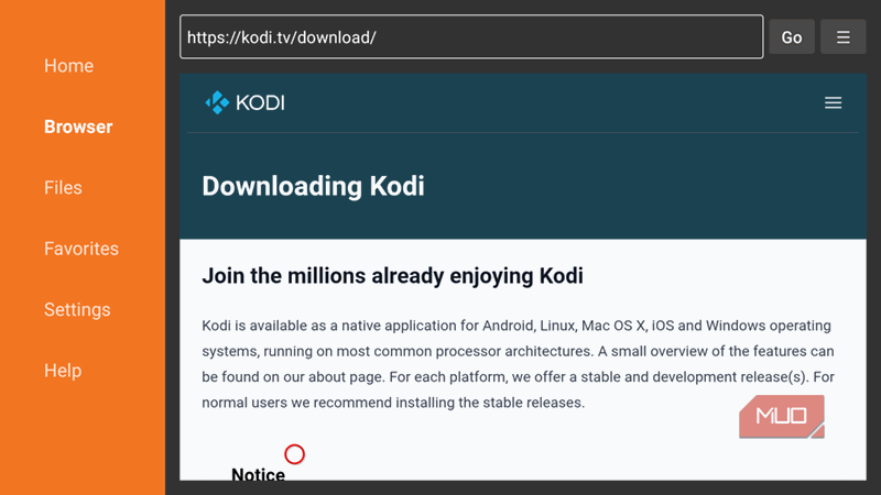 بارگیری Kodi - مرحله اول.