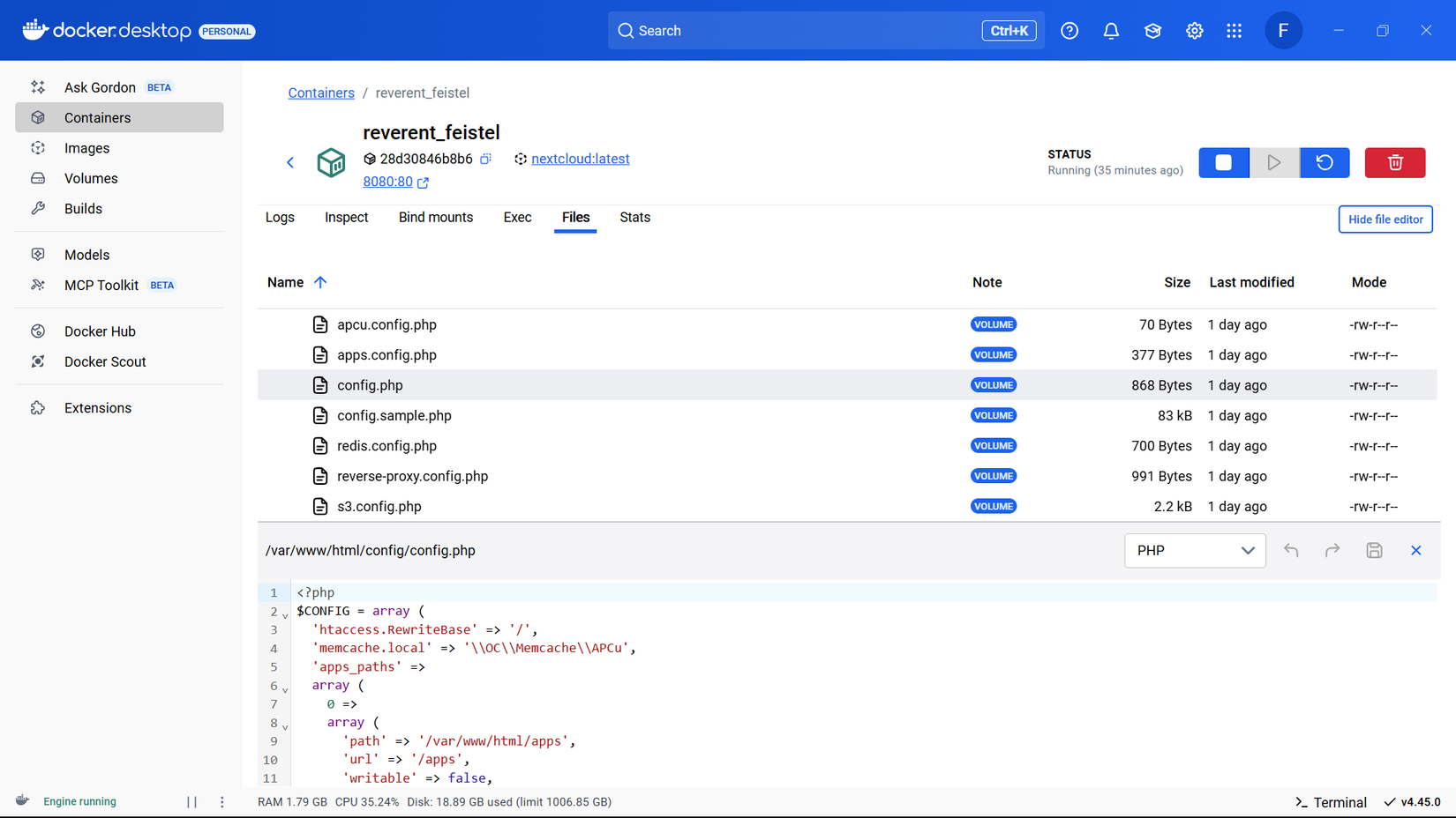 ویرایش یک فایل پیکربندی در Docker