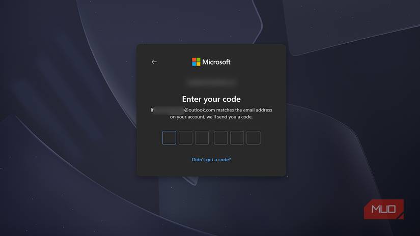وارد کردن کد 2FA برای صفحه حساب Outlook
