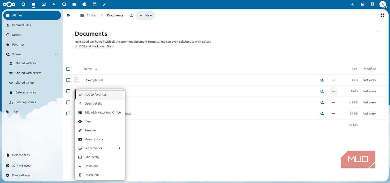 دسترسی به پرونده در NextCloud