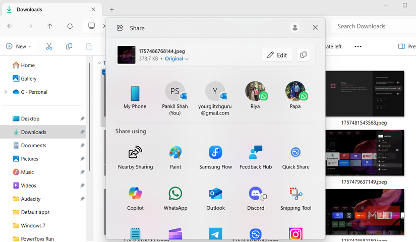 منوی اشتراک پرونده Explorer