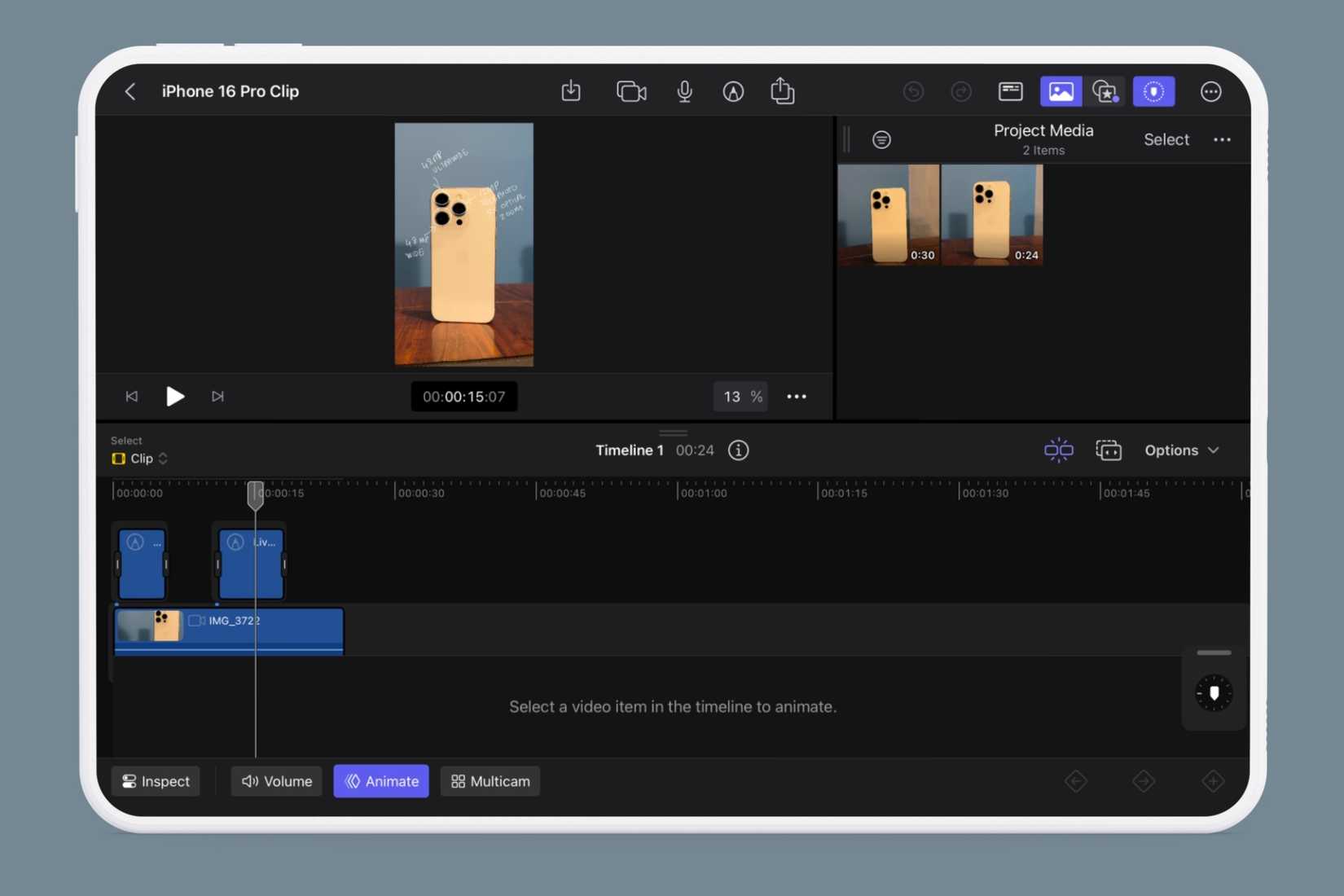 تصویر نهایی Timeline Cut Pro iPad در یک تبلت ارائه می شود