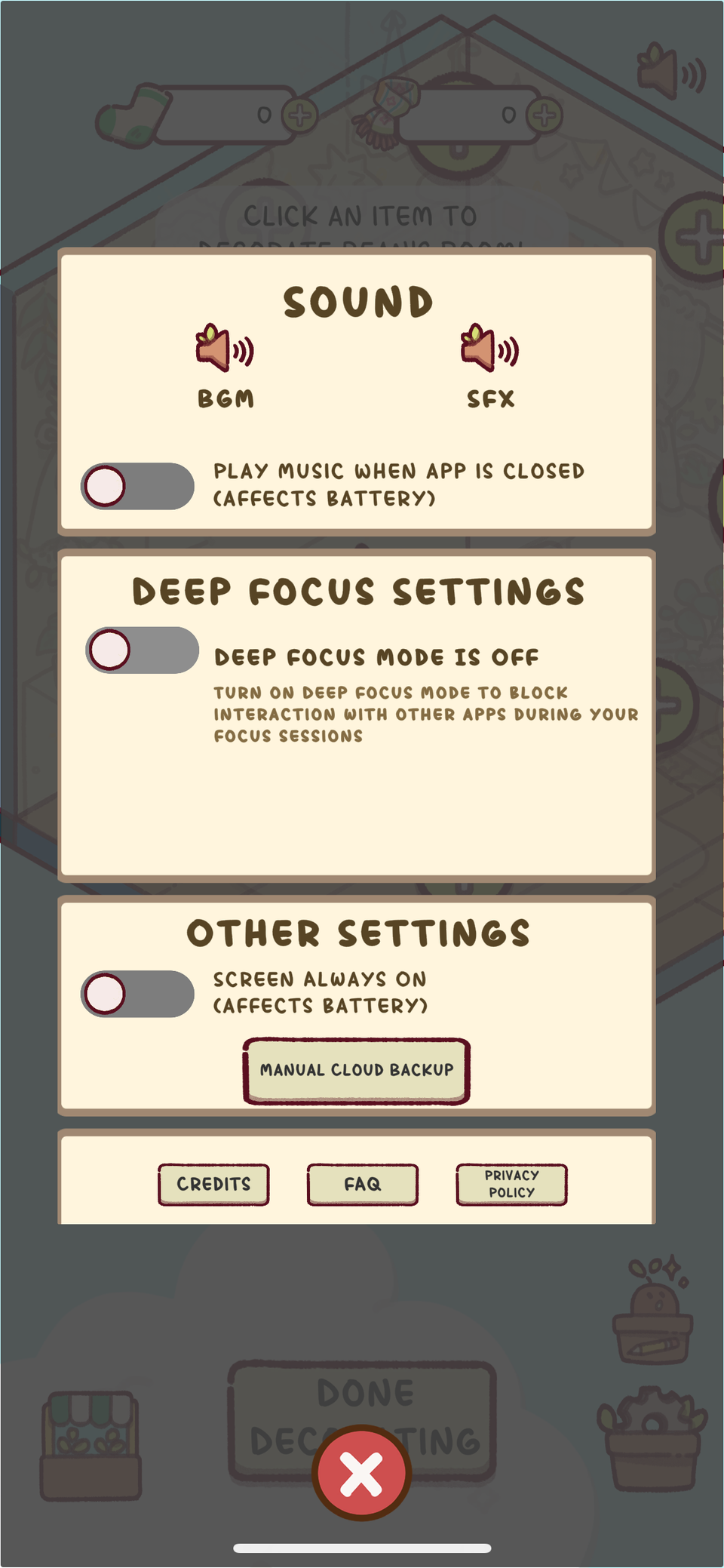 برنامه Focus Friend تنظیمات تمرکز عمیق.