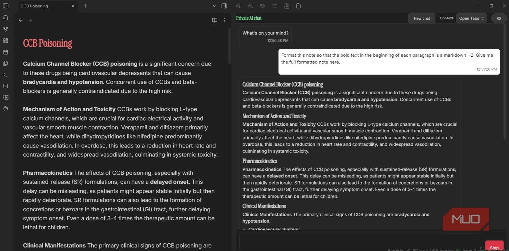 Formatting a note in Obsidian with PrivateAI 