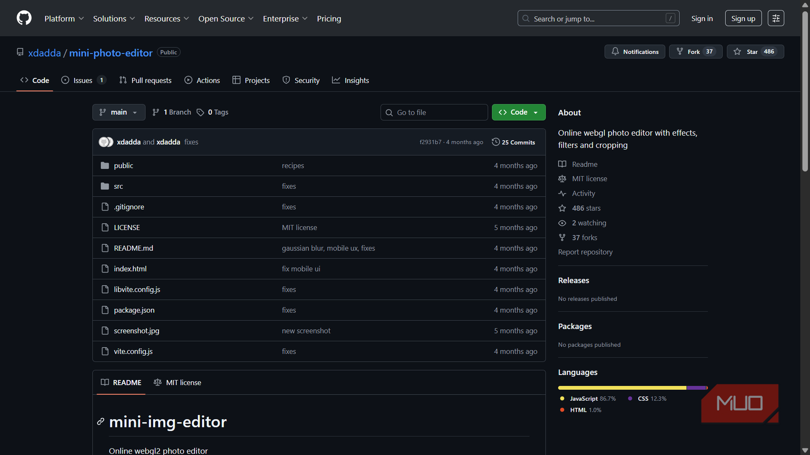 صفحه repo github برای مینی عکس با ساختار پرونده و اطلاعات پروژه.