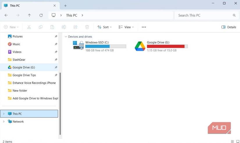Google Drive در Windows 11 File Explorer