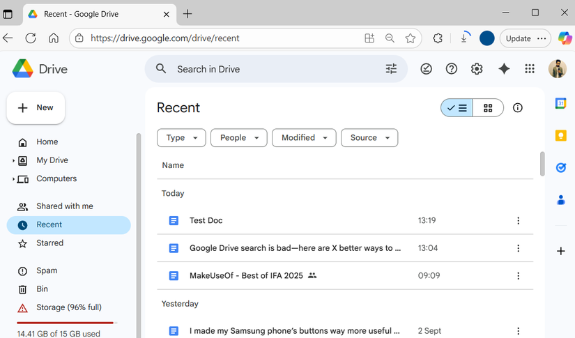برگه Google Drive Recents