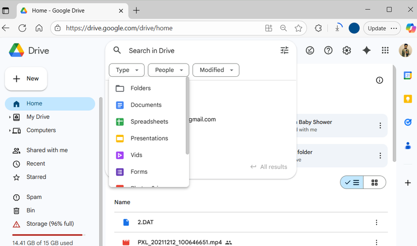 Google Drive Search توسط گزینه نوع پرونده