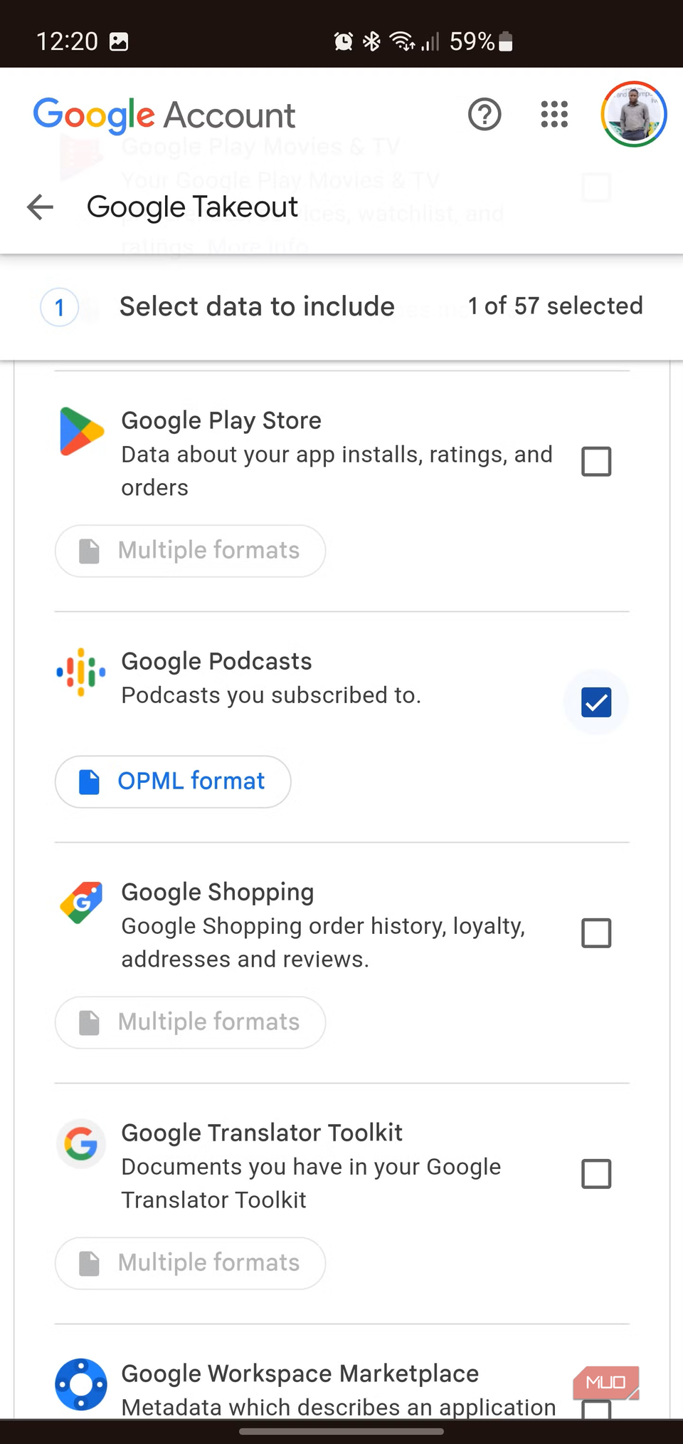 پادکست های Google در Google Takeout