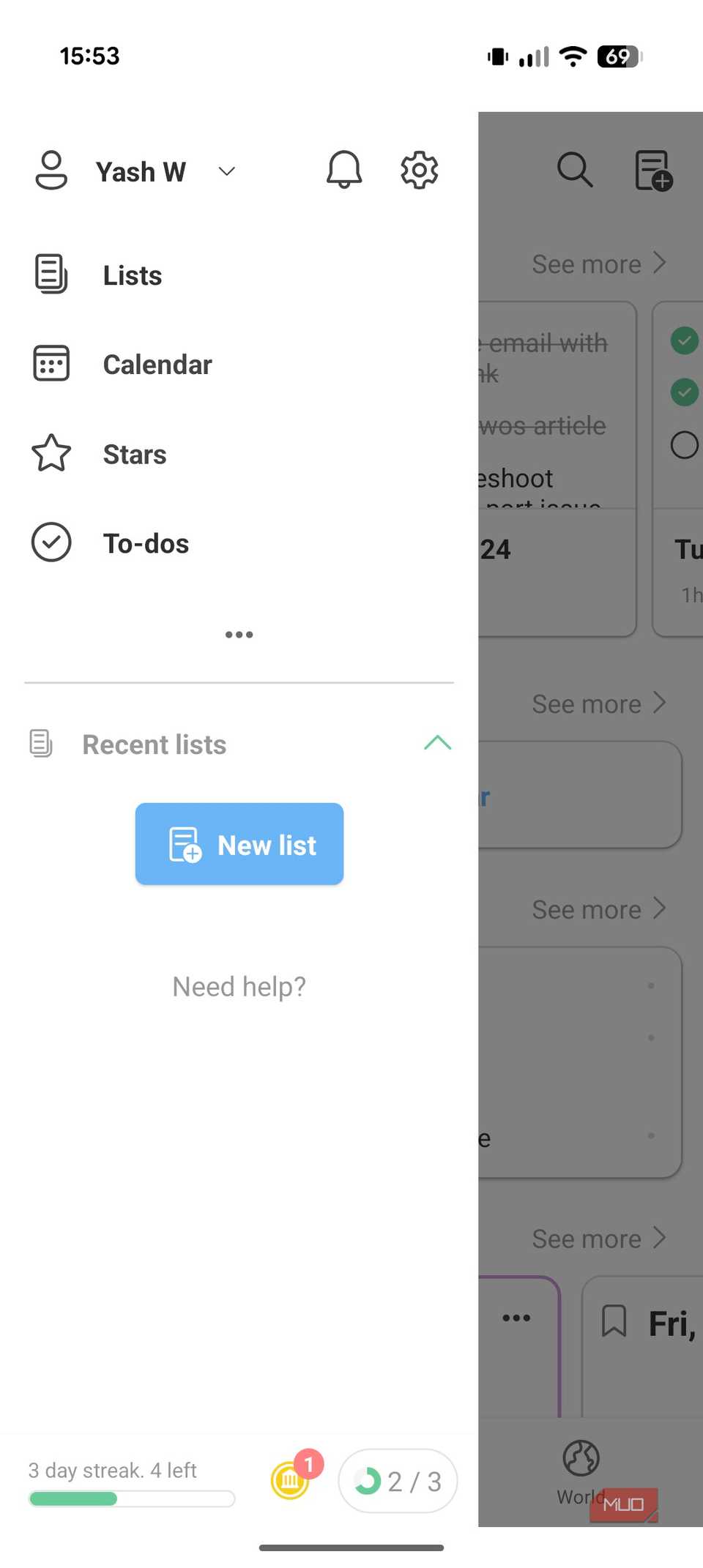 گزینه های منوی نوار کناری در برنامه Android Twos.