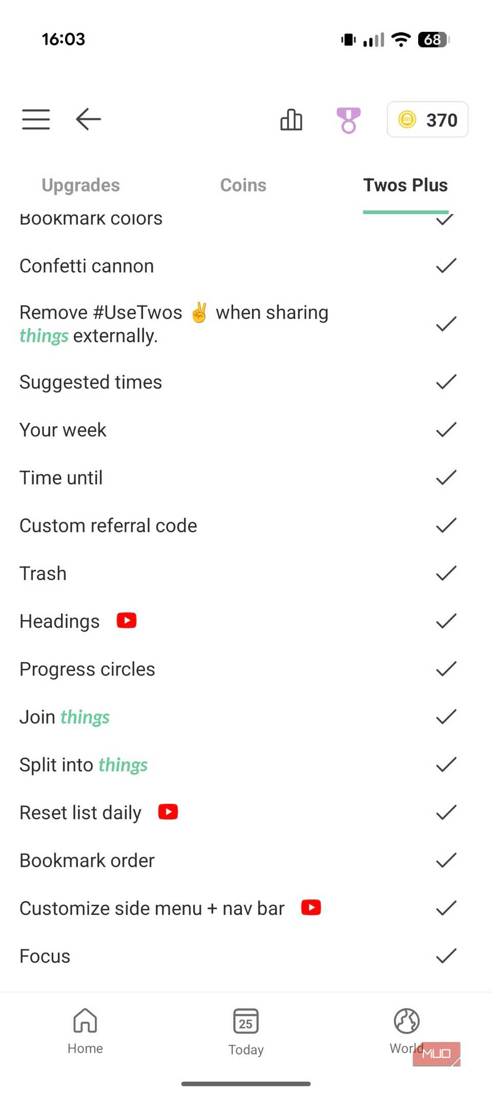 مقایسه ویژگی های برنامه های Twos Free و Plus.