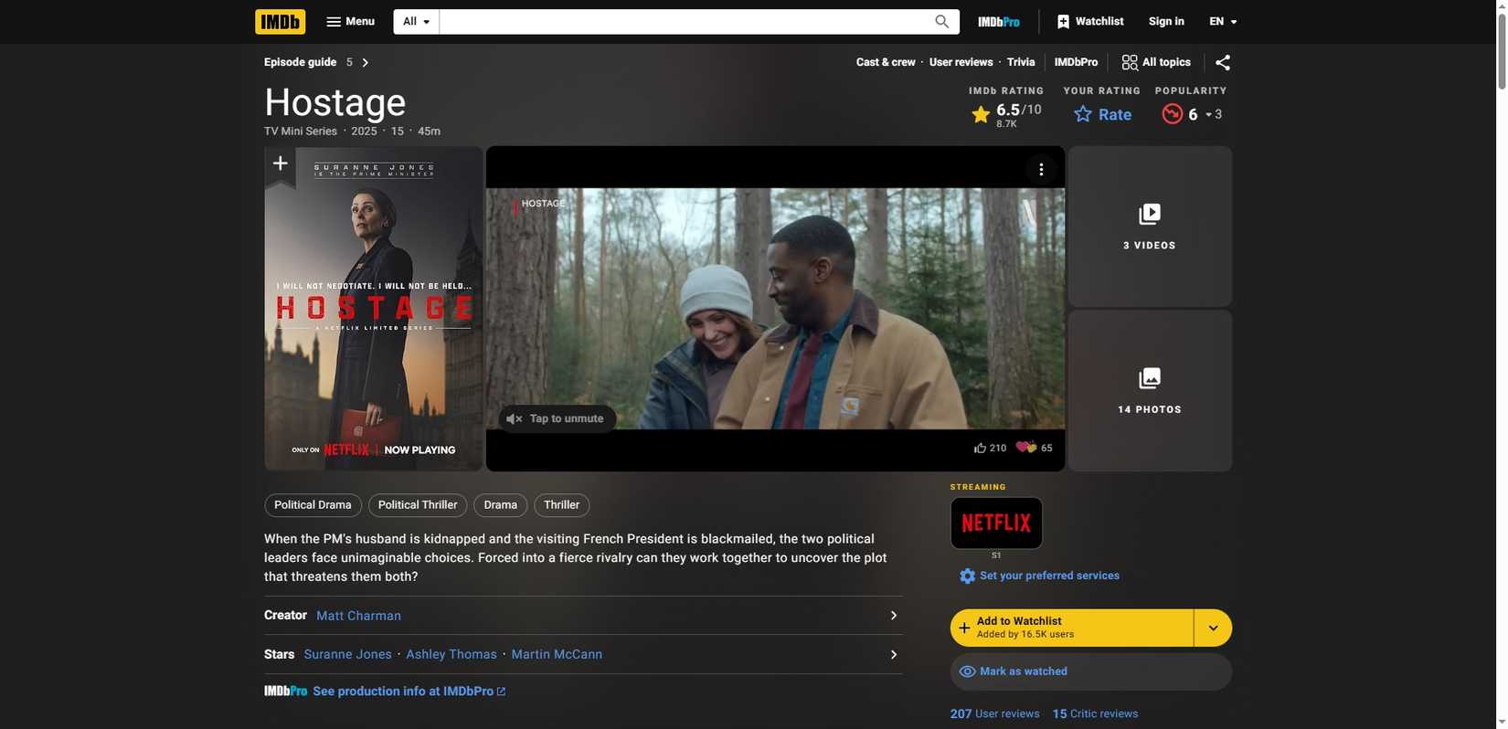 لیست IMDB برای نمایش تلویزیونی گروگان