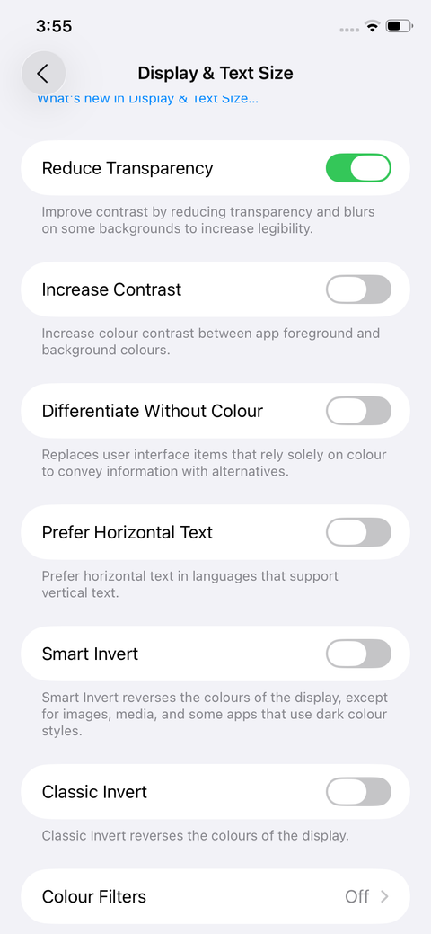 تنظیمات صفحه نمایش و اندازه متن ios 26