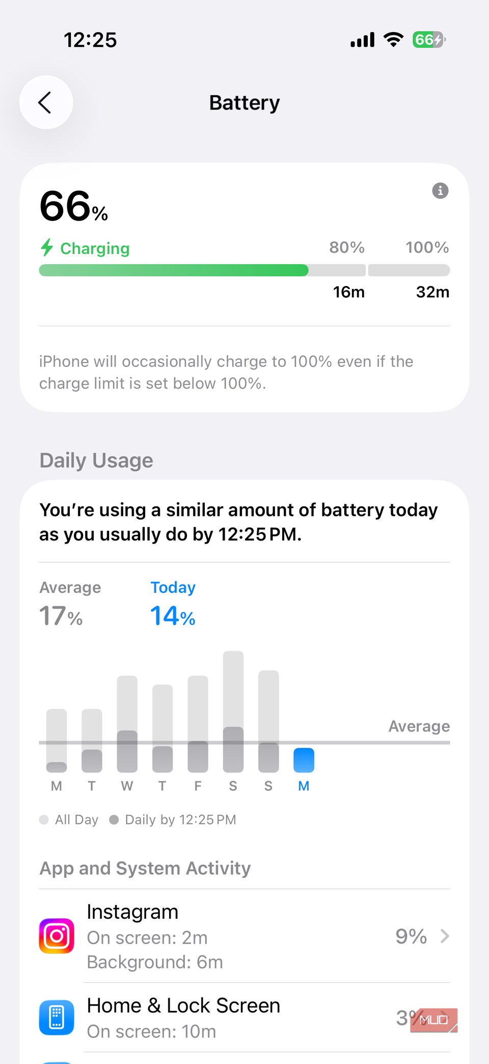 منوی تنظیمات باتری iOS 26