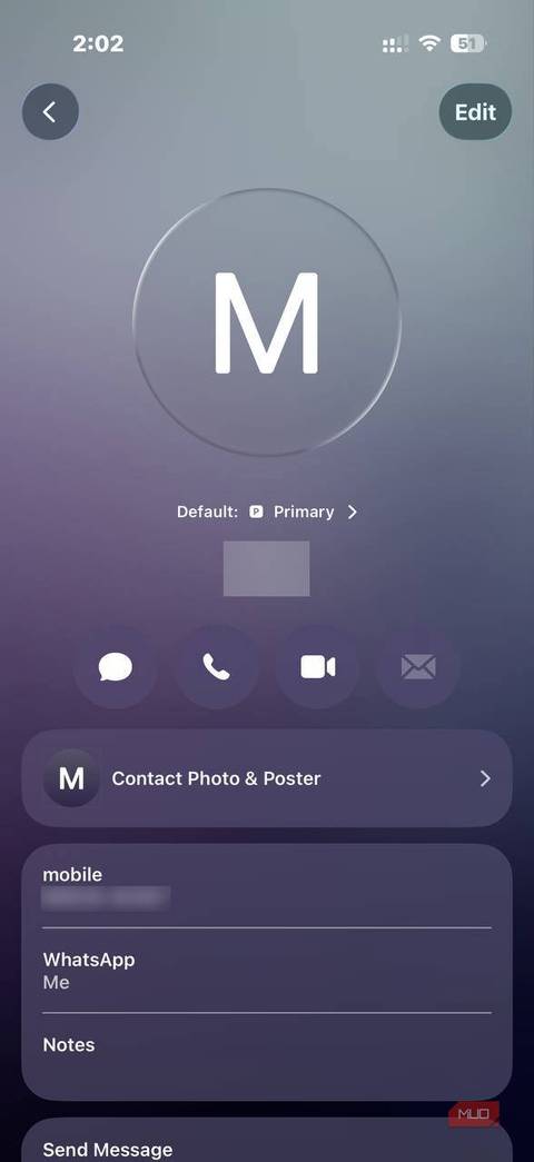 iOS 26 صفحه اطلاعات تماس برنامه تماس