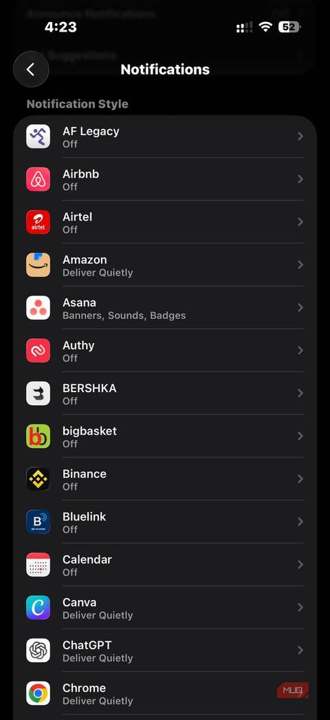 iOS 26 بخش اعلان تنظیمات اعلان