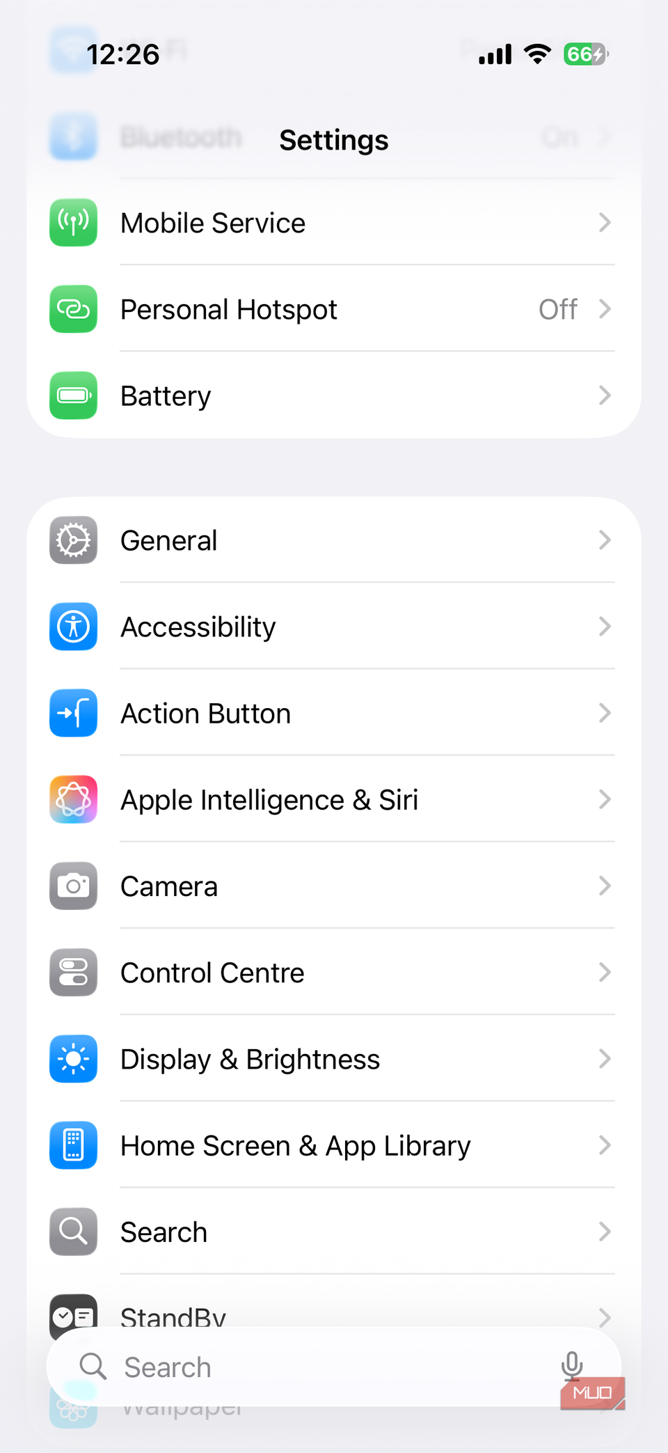 منوی تنظیمات iOS 26
