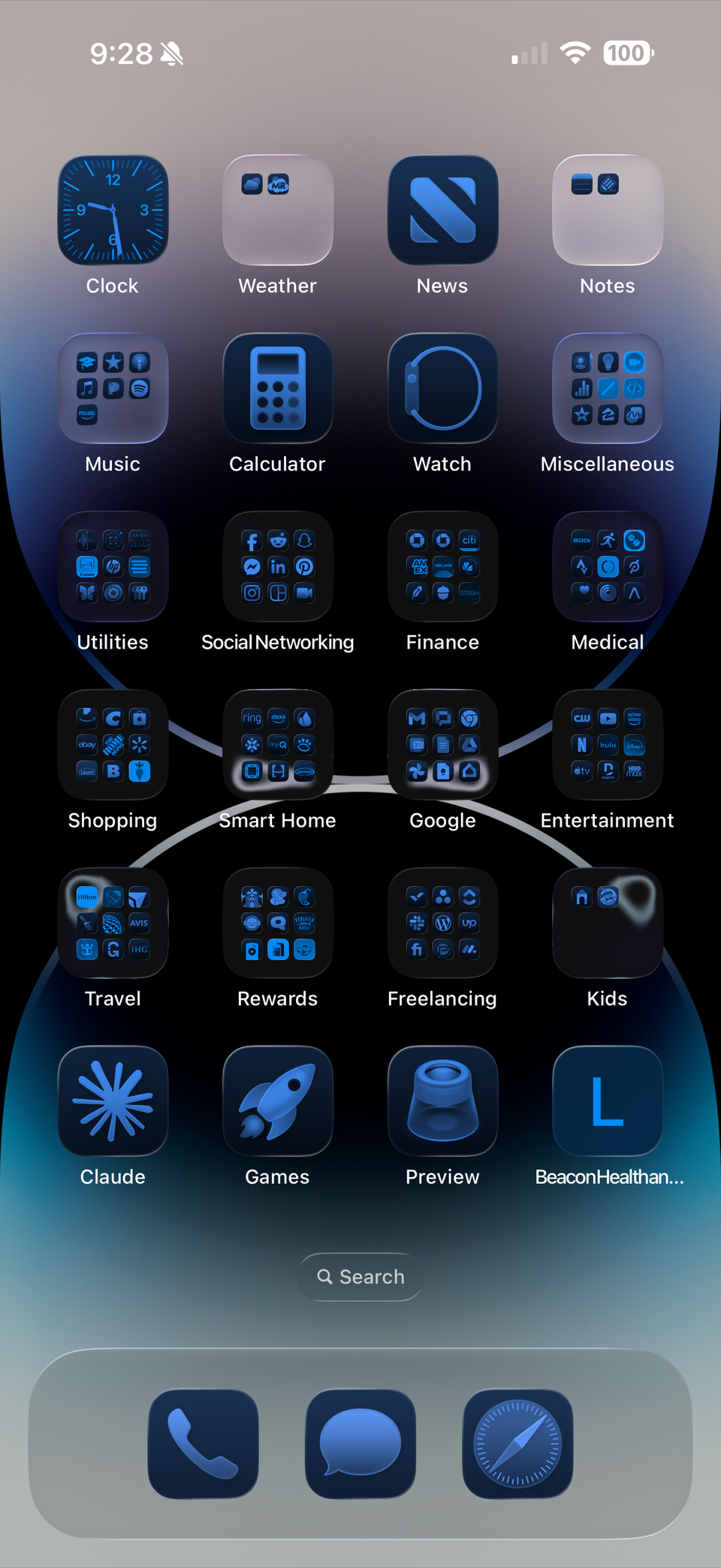 iOS 26 آیکون های آبی رنگی