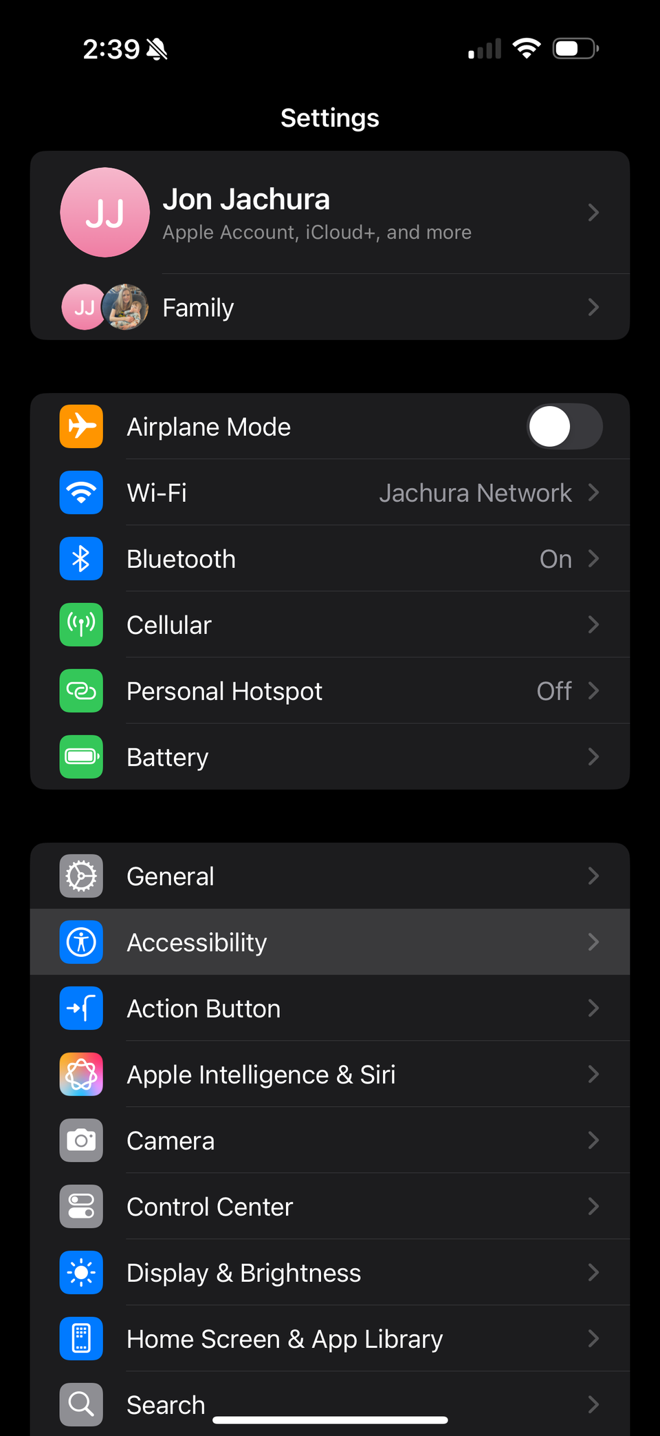 منوی تنظیمات iOS